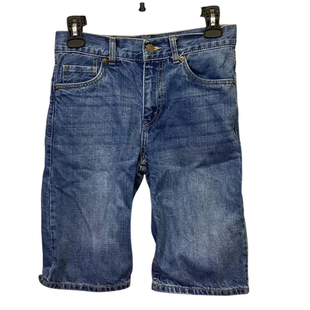 Levi's 505 Size 12 Regular Medium Wash Cotton Blend Long Denim Blue Jean Shorts